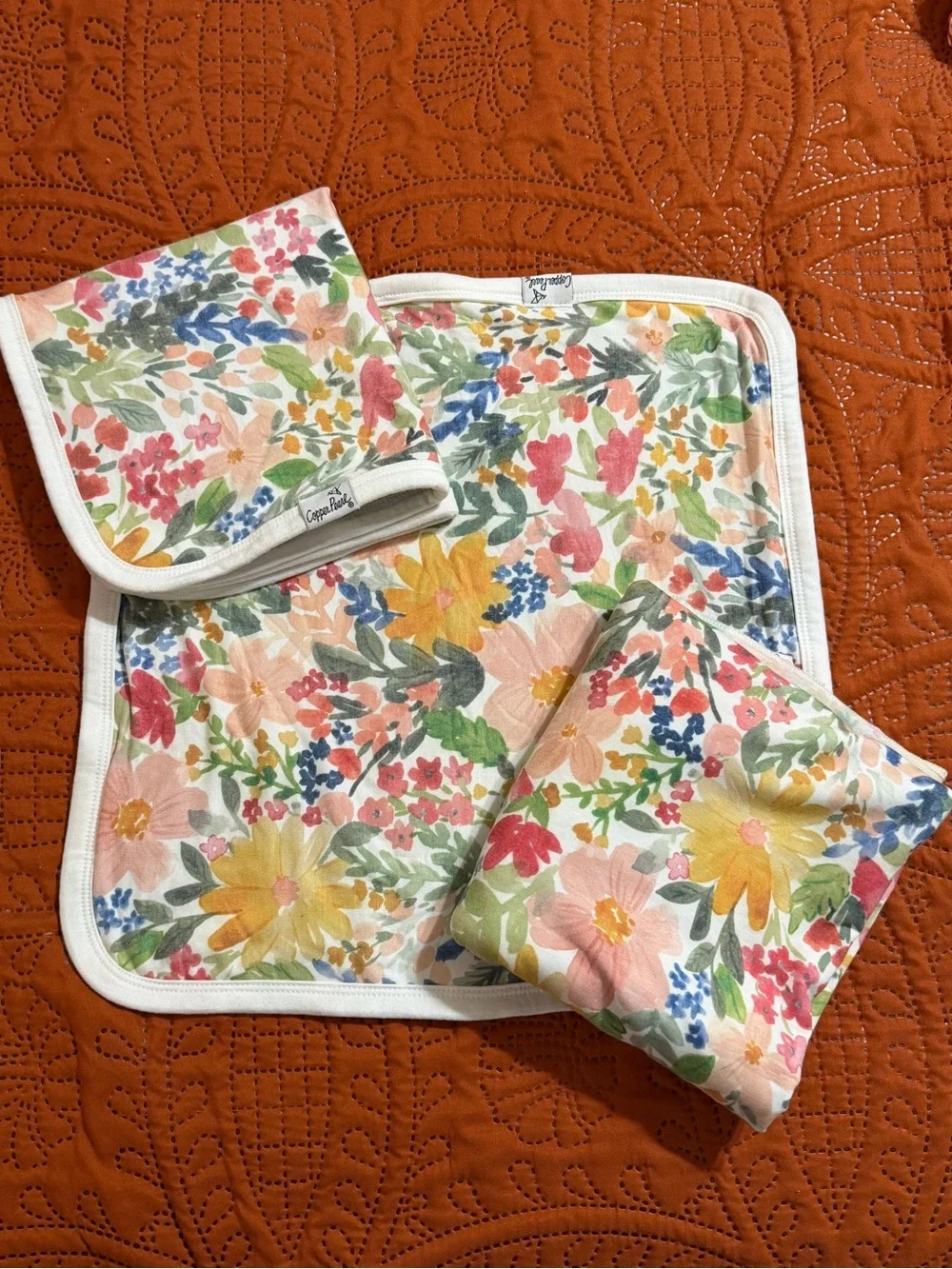 Copper Pearl Lark Floral Two Lovey and Swaddle set